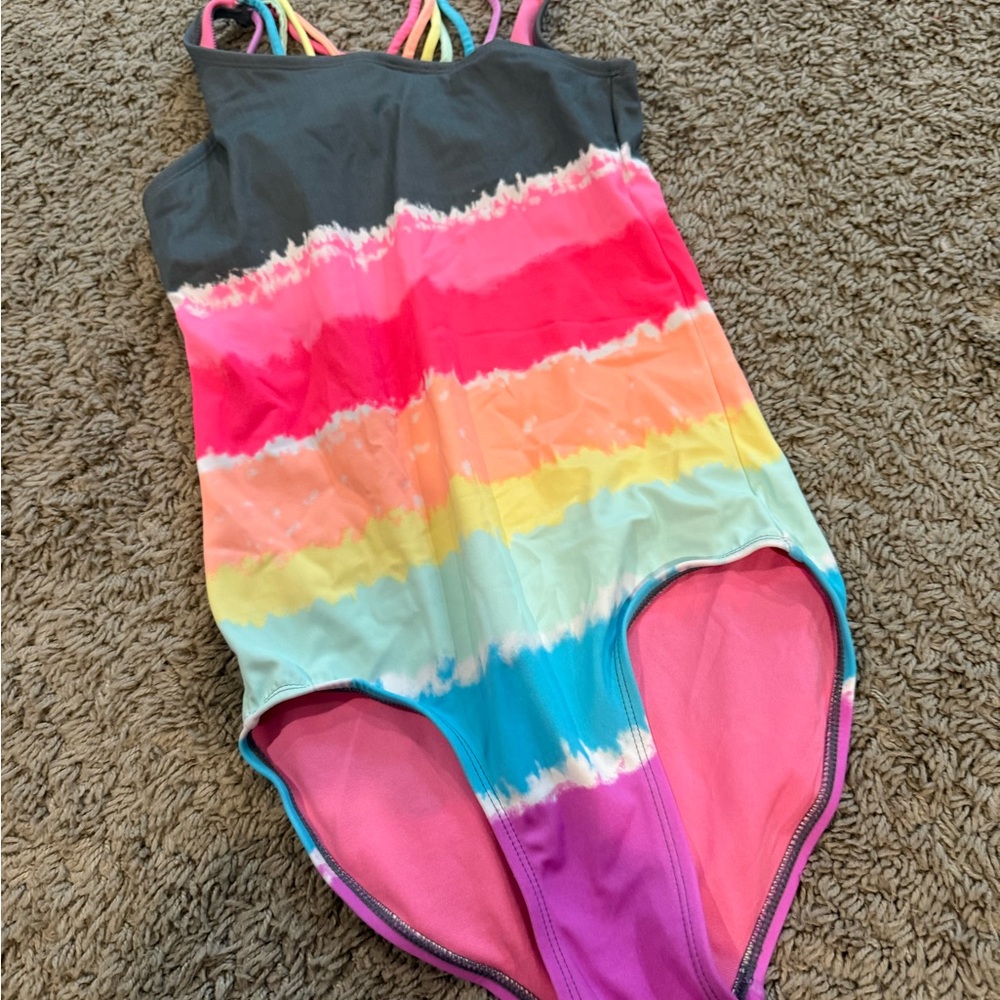 Justice Rainbow Striped Kids Swim One Piece